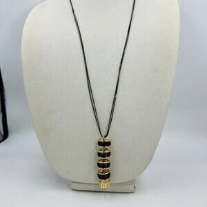 Christian Siriano Necklace Black Gold Tone Y Tassel Pendant NYE Party NEW